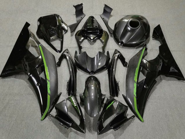 Carénages Moto Yamaha YZF R6 2008-2016 - Noir Fibre de Carbone Style Vert