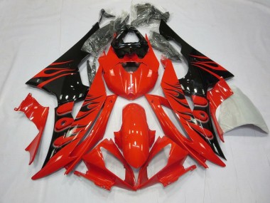 Meilleurs Carénages Moto Yamaha YZF R6 2008-2016 - Rouge Noir Brillant Flamme