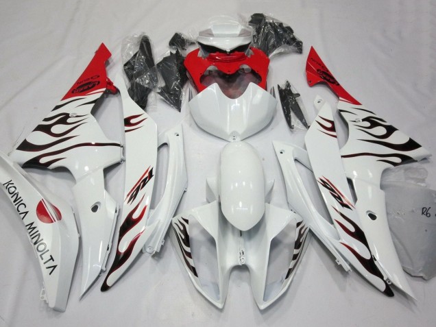 Carénages Moto Yamaha YZF R6 2008-2016 - Blanc Rouge Noir Flamme