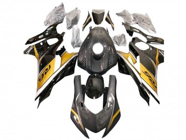 Meilleurs Carénages Moto Yamaha YZF R6 2017-2023 - Or Blanc Noir Fausse Fibre de Carbone