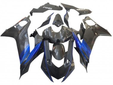 Meilleurs Carénage Moto Yamaha YZF R6 2017-2023 - Bleu Noir Fausse Fibre de Carbone