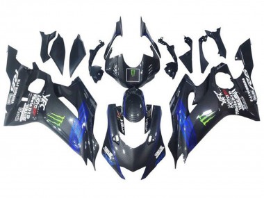 Meilleurs Carénages Moto Yamaha YZF R6 2017-2023 - Bleu Noir Fausse Fibre de Carbone Vert Monstre