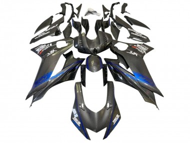 Meilleurs Carénages Moto Yamaha YZF R6 2017-2023 - Bleu Noir Fausse Fibre de Carbone