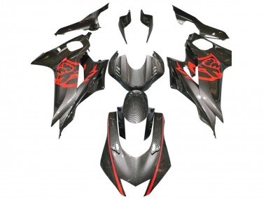 Meilleurs Carénages Moto Yamaha YZF R6 2017-2023 - Rouge Noir Fausse Fibre de Carbone