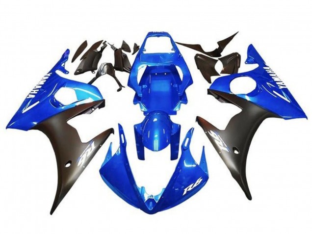 Carénages Moto Yamaha YZF R6 2003-2004 - Bleu Noir Mat Blanc Décalque