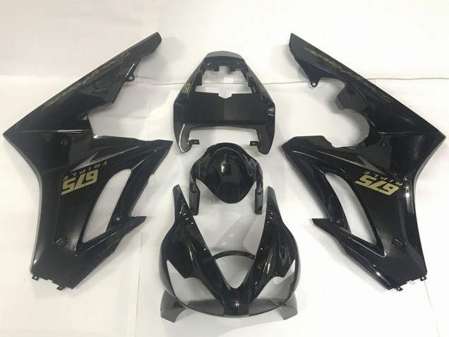 Carénages Moto Triumph Daytona 675 Triple 2009-2012 - Noir Brillant Or Décalque