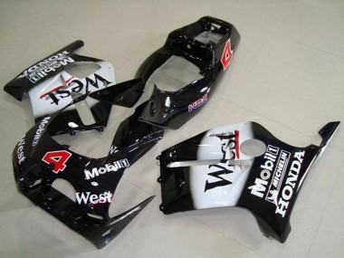 Meilleurs Carénages Moto Honda CBR250RR MC19 1988-1989 - Noir Brillant Blanc West Mobil HRC 4