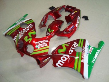 Meilleurs Carénages Moto Honda CBR250RR MC22 1990-1998 - Rouge Blanc Vert MoviStar