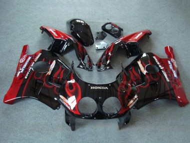 Meilleurs Carénages Moto Honda CBR250RR MC22 1990-1998 - Noir Brillant Rouge Flamme