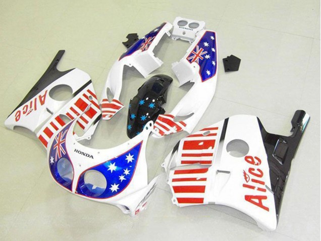 Carénages Moto Honda CBR250RR MC22 1990-1998 - Blanc Rouge Bleu Star Alice