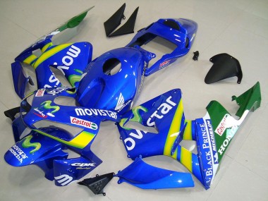 Meilleurs Carénage Moto Honda CBR600RR 2003-2004 - Bleu Jaune Vert MoviStar
