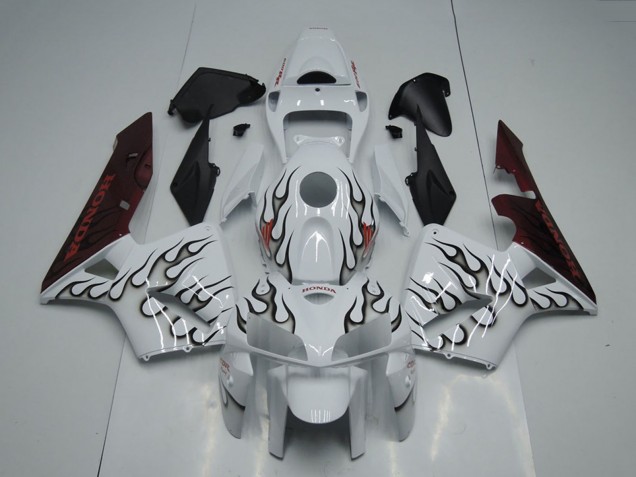 Carénage Moto Honda CBR600RR 2005-2006 - Blanc Noir Flamme