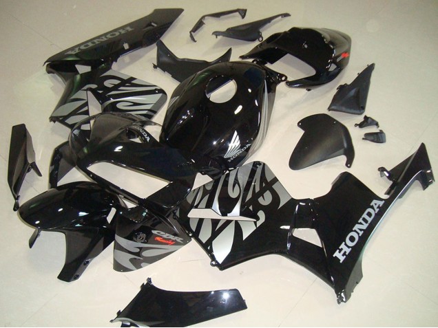 Carénages Moto Honda CBR600RR 2005-2006 - Noir Brillant Argent Flamme