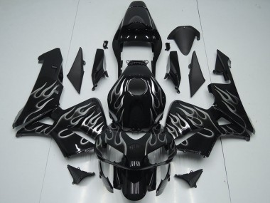 Meilleurs Carénages Moto Honda CBR600RR 2005-2006 - Noir Brillant Argent Flamme