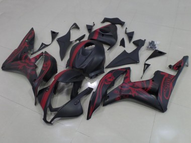 Meilleurs Carénages Moto Honda CBR600RR 2007-2008 - Noir Mat Rouge Crâne Bande