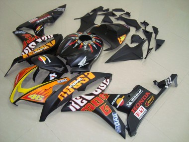 Meilleurs Carénages Moto Honda CBR600RR 2007-2008 - Noir Mat Orange Jaune Rossi 46
