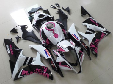 Meilleurs Carénages Moto Honda CBR600RR 2007-2008 - Blanc Rose Noir Mat HRC Playboy Durex