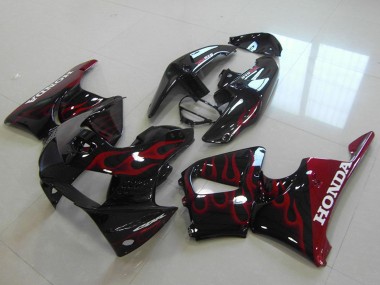 Meilleurs Carénages Moto Honda CBR900RR 919 1998-1999 - Noir Brillant Rouge Flamme