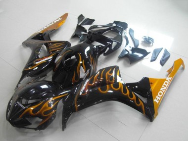 Meilleurs Carénages Moto Honda CBR1000RR 2006-2007 - Noir Brillant Or Flamme