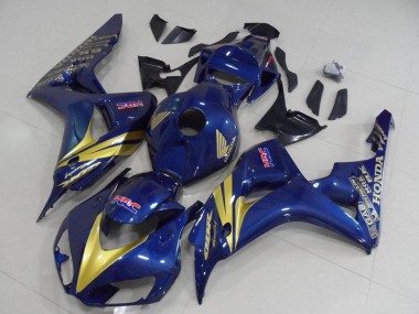Meilleurs Carénages Moto Honda CBR1000RR 2006-2007 - Bleu Foncé Or Bande
