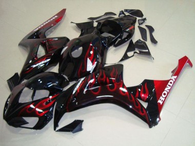 Meilleurs Kits Carénage Moto Honda CBR1000RR 2006-2007 - Noir Brillant Rouge Flamme