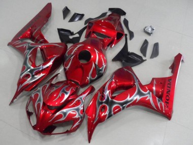 Meilleurs Carénages Moto Honda CBR1000RR 2006-2007 - Rouge Noir Argent Flamme