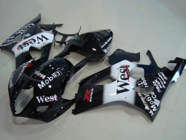 Meilleurs Carénages Moto Suzuki GSXR 1000 2003-2004 - Noir Brillant Blanc West Rouge