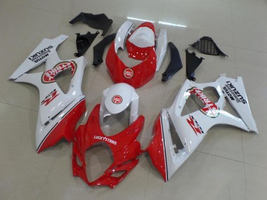 Meilleurs Carénage Moto Suzuki GSXR 1000 2007-2008 - Blanc Rouge Lucky Strike