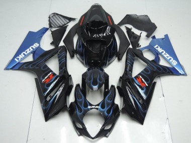 Meilleurs Kits Carénage Moto Suzuki GSXR 1000 2007-2008 - Noir Brillant Bleu Flamme