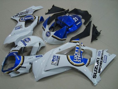 Meilleurs Carénages Moto Suzuki GSXR 1000 2007-2008 - Blanc Bleu Lucky Strike
