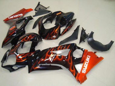 Meilleurs Carénages Moto Suzuki GSXR 1000 2007-2008 - Noir Brillant Orange Flamme