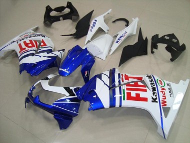 Meilleurs Carénages Moto Kawasaki ZX250R 2008-2012 - Blanc Bleu Rouge Fiat