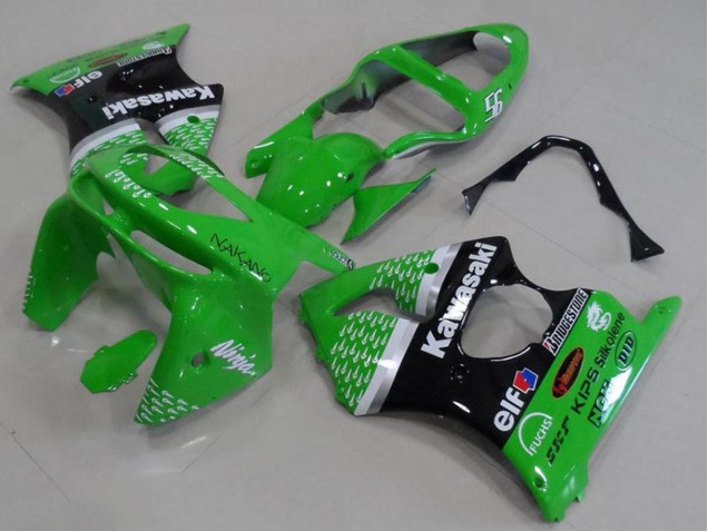 Carénages Moto Kawasaki ZX6R 1998-1999 - Vert Blanc Argent Noir Brillant