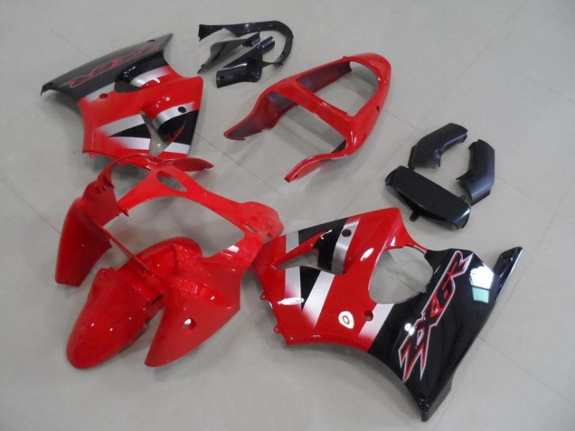 Carénages Moto Kawasaki ZX6R 2000-2002 - Rouge Argent Noir Brillant OEM Style