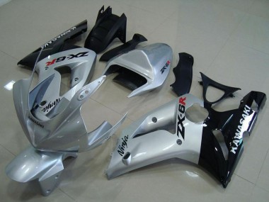 Meilleurs Carénages Moto Kawasaki ZX6R 2003-2004 - Argent Noir Brillant