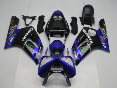 Meilleurs Carénages Moto Kawasaki ZX6R 2003-2004 - Noir Brillant Bleu Vert Monstre