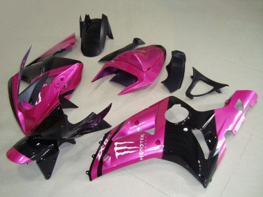 Meilleurs Carénages Moto Kawasaki ZX6R 2003-2004 - Rose Noir Blanc Monstre