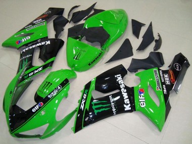 Meilleurs Carénages Moto Kawasaki ZX6R 2005-2006 - Vert Noir Brillant Elf Monstre