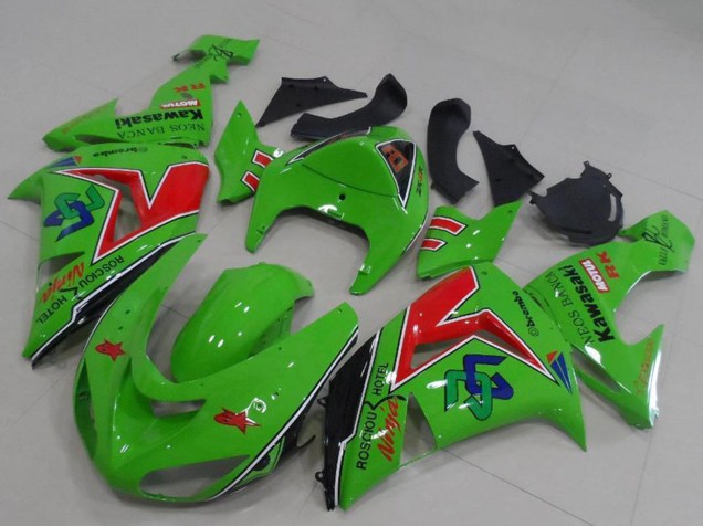 Carénages Moto Kawasaki ZX6R 2005-2006 - Vert Rouge Noir ENEOS Banca