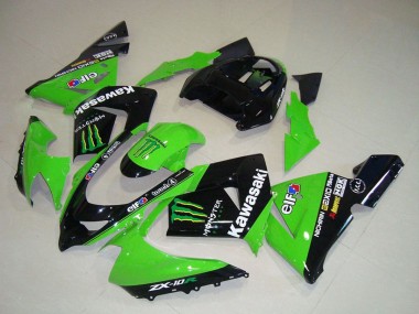 Meilleurs Carénages Moto Kawasaki ZX10R 2004-2005 - Vert Noir Monstre Elf