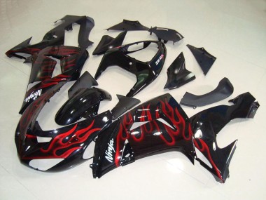 Meilleurs Carénages Moto Kawasaki ZX10R 2006-2007 - Noir Brillant Rouge Flamme