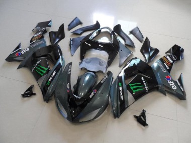 Meilleurs Carénages Moto Kawasaki ZX10R 2006-2007 - Noir Brillant Noir Mat Vert Elf Touch4 Monstre Energy