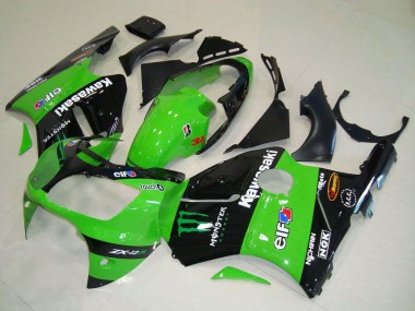 Meilleurs Carénages Moto Kawasaki ZX12R 2000-2001 - Vert Noir Brillant Elf Touch4 Monstre