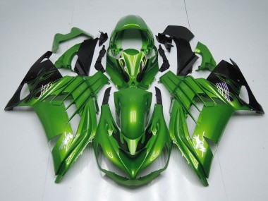 Meilleurs Carénages Moto Kawasaki ZX14R ZZR1400 2012-2024 - Vert Noir Brillant Flamme Blanc Ninja