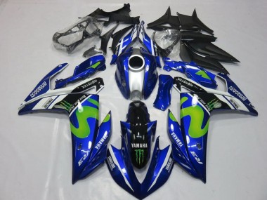 Meilleurs Carénages Moto Yamaha YZF R3 2015-2018 - Bleu Blanc Noir Vert MoviStar Monstre