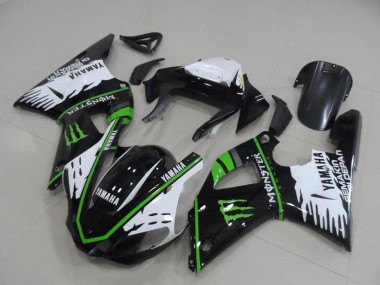 Meilleurs Carénages Moto Yamaha YZF R1 2000-2001 - Blanc Noir Vert Monstre