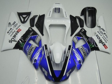 Meilleurs Carénages Moto Yamaha YZF R1 2000-2001 - Blanc Bleu Noir ENEOS Monstre