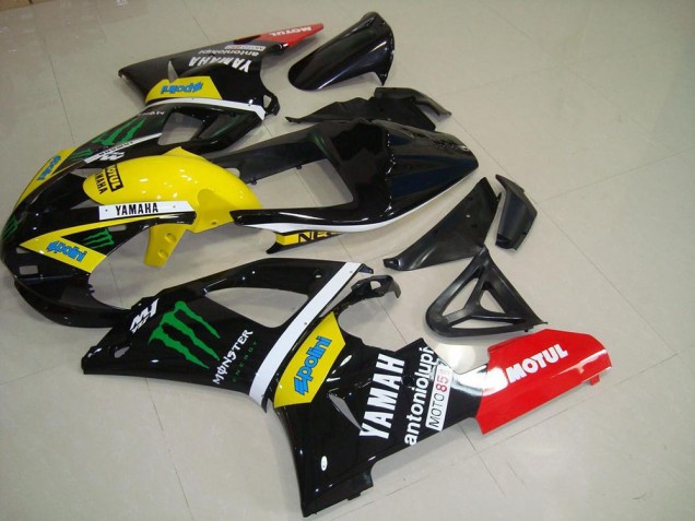 Carénages Moto Yamaha YZF R1 2000-2001 - Noir Brillant Jaune Blanc Rouge Monstre Motul