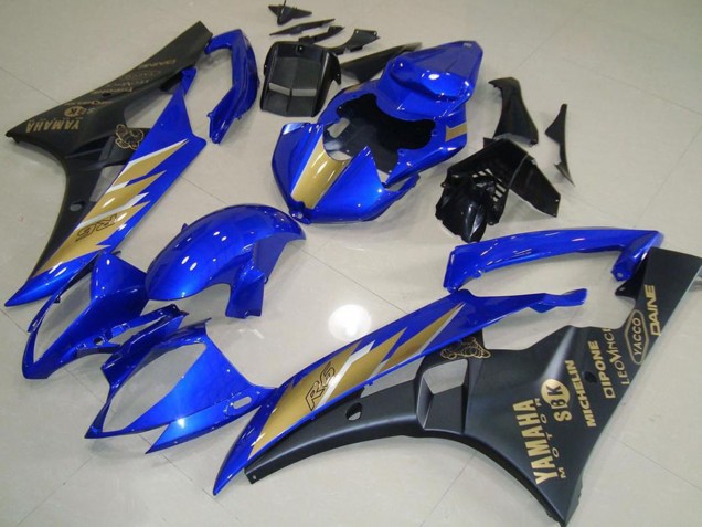 Carénages Moto Yamaha YZF R6 2006-2007 - Bleu Or Noir Mat