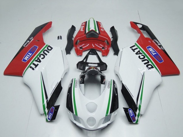 Carénages Moto Ducati 749 999 2005-2006 - Blanc Rouge Vert Noir Brillant Enel Generali Tim